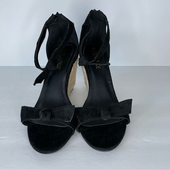 Chase + Chloe Black Bow Espadrilles Wedges 9 - Picture 7 of 8